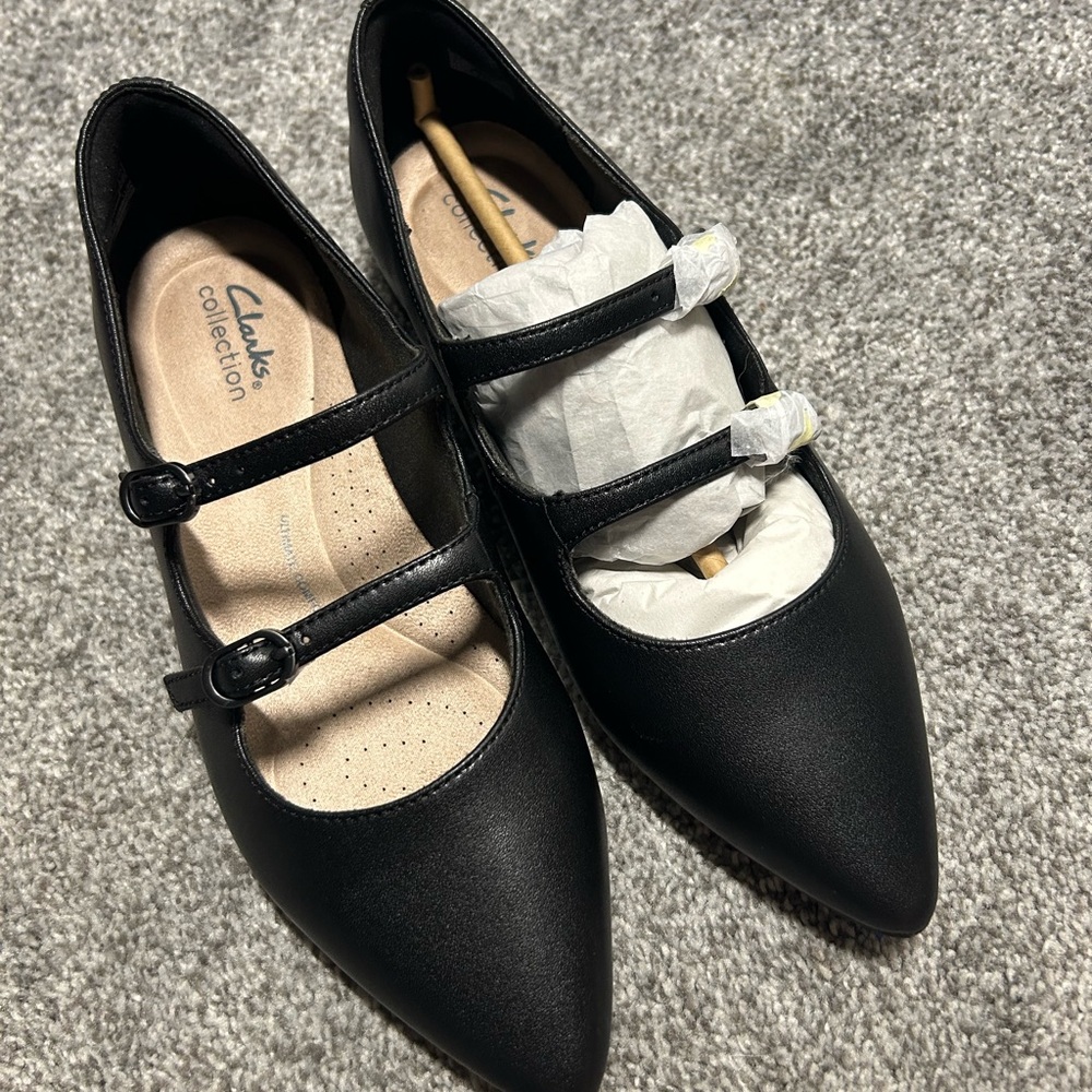 Clarks Women's Black Double Strap Flats